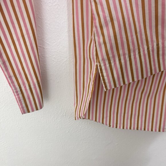 J. Crew Funnel Wide Boat Neck Pink Brown Striped Hi-Low Hem Popover Blouse Top 2 - Picture 10 of 12